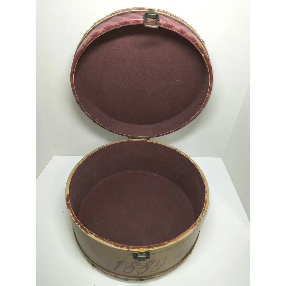 Vintage Style Nesting Round Hat Box Set Hardboard Metal Latch
